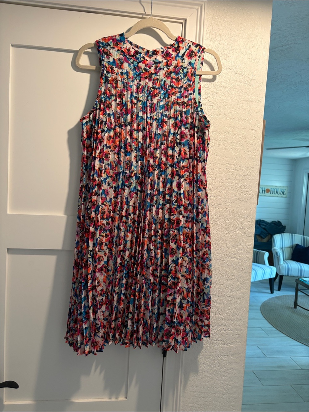 Nicole Miller Multicolor Pleated Sleeveless Mini Dress - Blue, Pink, Red, Orange